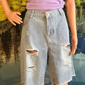 Light Blue Jean Shorts Baggy Fit Distressed